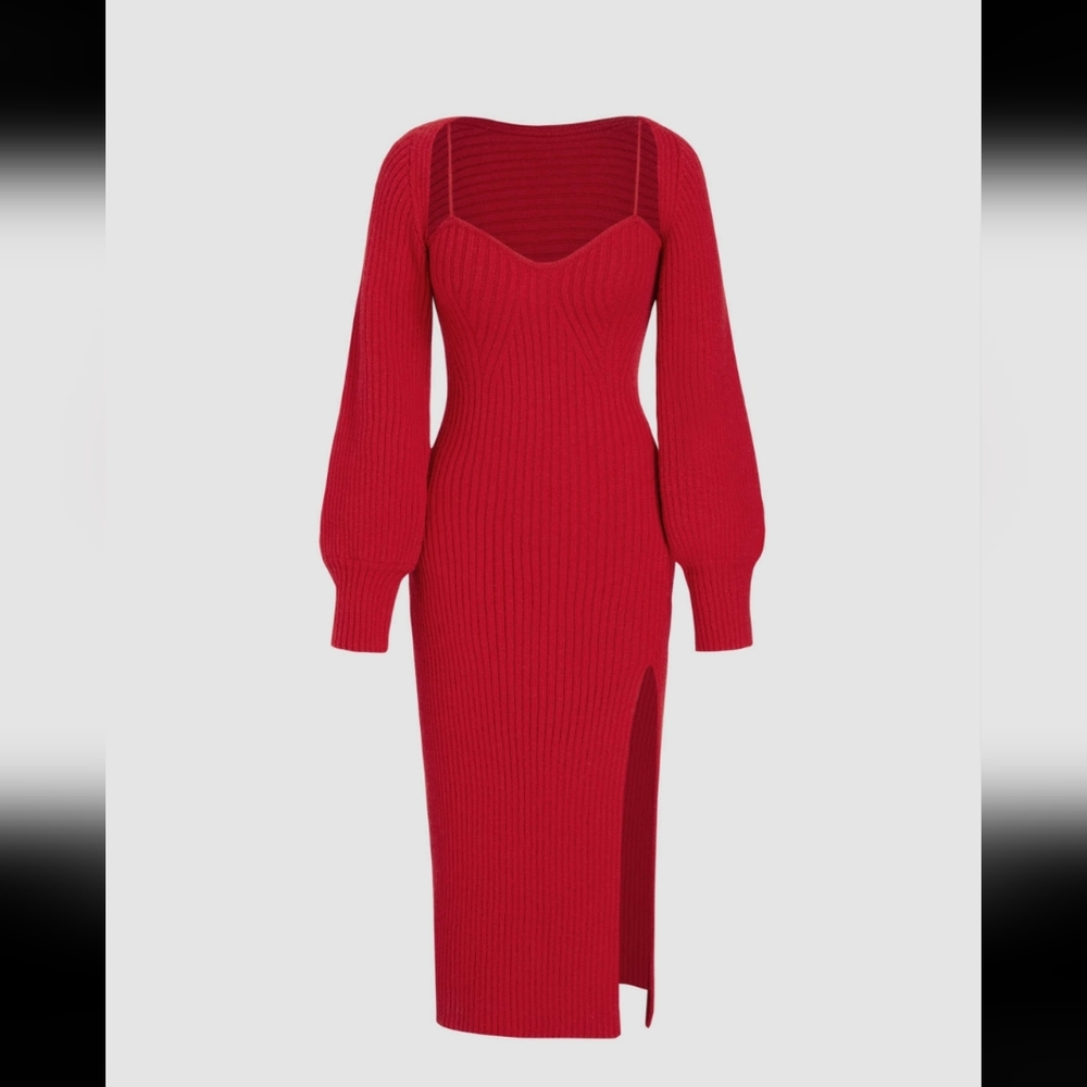 ********SOLD*********Knit Solid Cami Split Midi Dress & Crop Top